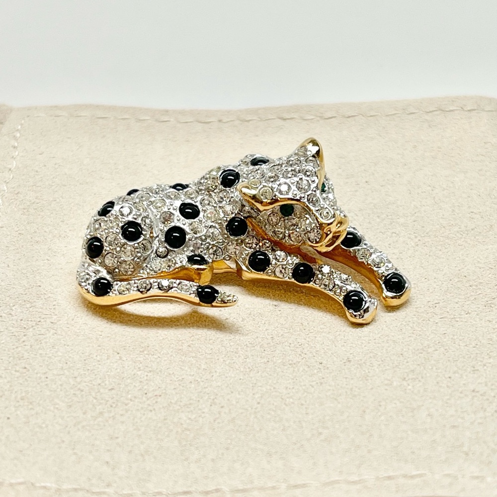 Stunning Vintage JL Aldenkamp 1960's Diamonte Pave Crystal Leopard Brooch